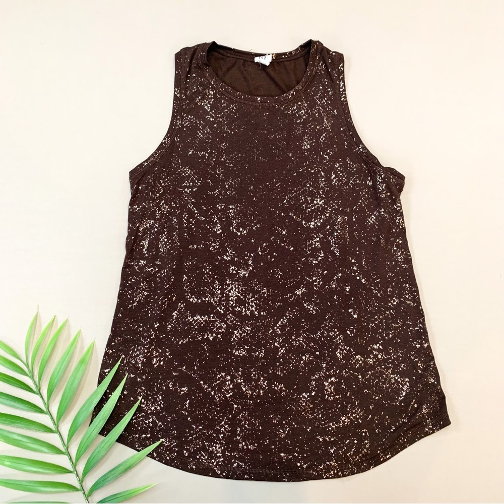 CHAMPION chocolate brown foil print workout tank top, S.